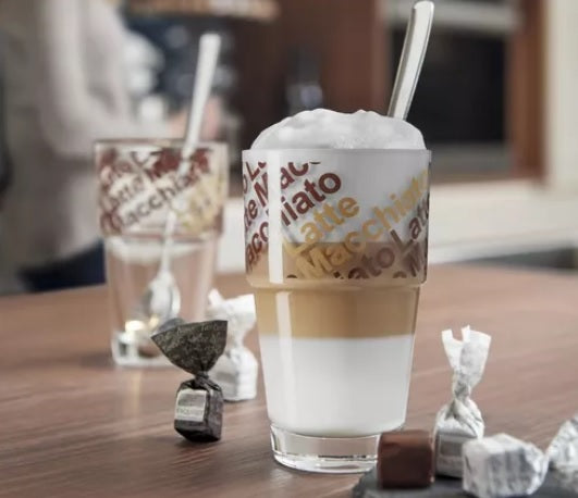 CJ 2 COPOS VIDRO CAFÉ LATTE LEONARDO C/ COLHER -  410 ML