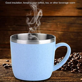 CANECA TÉRMICA AZUL INOX + PALHA TRIGO 220ML