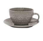 CJ 4 XICARAS CHA  C/PIRES CORONA RELIEVE CINZA 270ML
